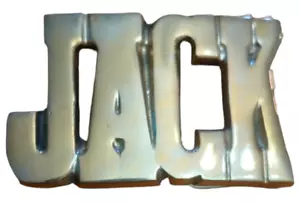 Vintage JACK Gürtelschnalle massiv Messing Namensschild ausgeschnitten fette Schrift Buchstaben - Bild 1 von 3