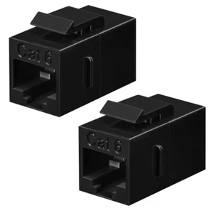 2x RJ45 Cat6 Coupler Inline 8P8C Type Keystone Jack For Wall Plate Panel Black - Picture 1 of 7