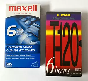 Videocassette vuote Maxell e LDK lotto di 2 VHS 6 ore T-120 nuove e sigillate - Foto 1 di 11