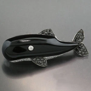 Colgante/Broche Ballena Diamantes Onyx 750er Oro Blanco Valor Nuevo - Imagen 1 de 6