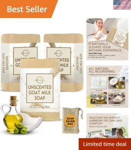 Triple-Milled Goat Milk Soap 3-Pack + Soap Saver Bag - Luxury for All Skin Types - Picture 1 of 9