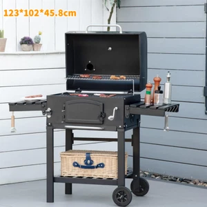 Holzkohlegrill XXL Grillwagen Kohle Grill Thermometer Ablage Räder BBQ mit Kamin - Bild 1 von 12