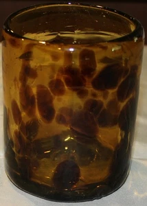 Hand Blown Glass Amber Tortoise Shell Tumbler Drinking Glass Pontil 4"Tall - Picture 1 of 7