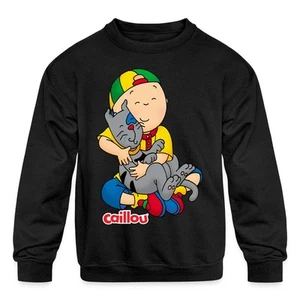 Caillou Cuddles His Cat Gilbert Kids' Crewneck Sweatshirt - Picture 1 of 13