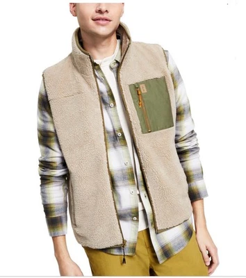 Colete de lã Bass masculino falso Sherpa costeiro cáqui/oliva militar. Creme XXL NOVO!! - Imagem 1 de 2
