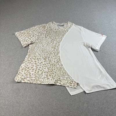 Camisa Adidas Stella McCartney para mujer mediana blanca tostada leopardo dobladillo asimétrico Foto 1 de 4