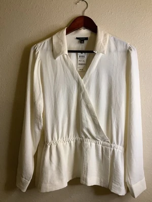NWT Ladies White Alfani LS Blouse Size Pet XL - Image 1 of 3