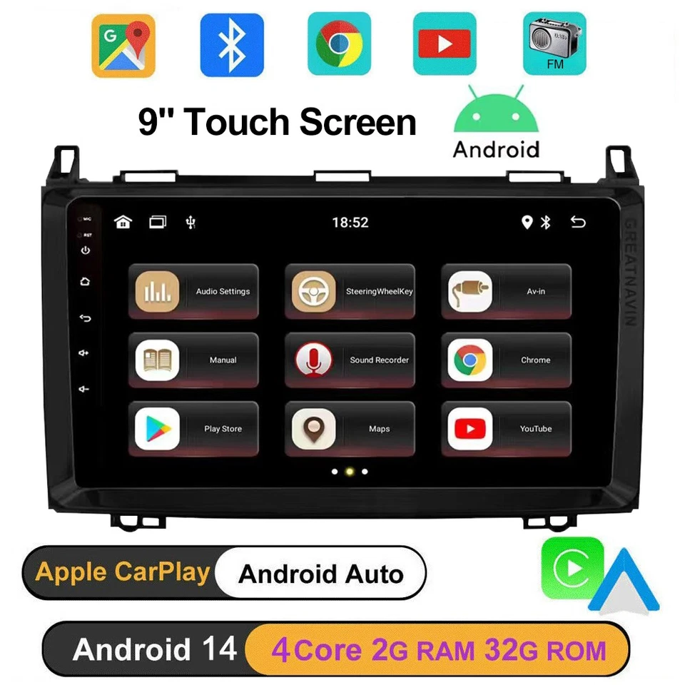 für Mercedes Benz Viano Vito 9" Autoradio CarPlay GPS Navigator +BT 4 Core 2+32G - Bild 1 von 4
