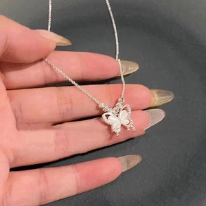 Lightweight Silver Butterfly Pendant Necklace Elegant Alloy Jewelry for Women - Picture 1 of 6