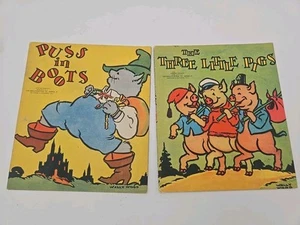 1937 DIE DREI KLEINEN SCHWEINE & Stiefelkater MALBUCH WALLY WOOD Saalfield  - Bild 1 von 9