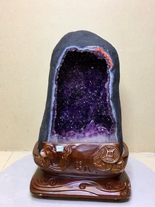 104LB Natural Amethyst Geode Cathedral Crystal Cluster Specimen Decor + Stand - Picture 1 of 8