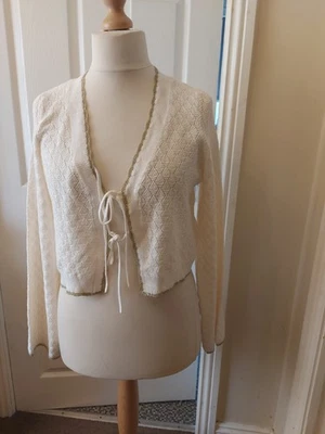 OLIVER BONAS ECRU WHITE SPARKLE TIE FRONT CARDIGAN UK SIZE 14 NEW/BNWT - Image 1 of 4