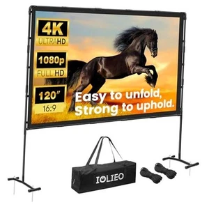 Projector Screen with Stand, 120 Inch, 16:9 Outdoor Portable Screen, Unique - Picture 1 of 7