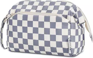 Large Checkered Makeup Bag Women Wide-Open Make up Bag Travel Cosmetic Bag Organ - Picture 1 of 13
