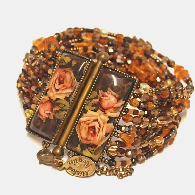 Michal Negrin Pulsera Ancha Cabujón Rosas Declaración Cuentas Multi Cadena Caja de Regalo Foto 1 de 4