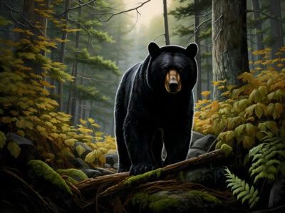 Home Art Wall Decor Black Bear in the Forest Oil Painting Printed on Canvas - Image 1 of 4