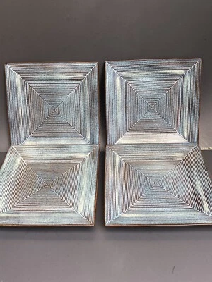 "Juego de 4 platos de cena de gres adriático Oneida azul marrón cuadrado 10-5/8""" Foto 1 de 4