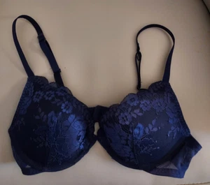 Parisian Intimates Navy Blue Padded Lace Bra, 32B - Picture 1 of 3