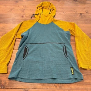 Melanzana Micro Grid Hoodie Womens Large Blue Yellow Outdoor Hiking Leadville - Picture 1 of 8