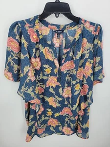Ralph Lauren Chaps Top Damen XL Blau Rosa Blumen Kurzarm Romantisch Popover - Bild 1 von 9