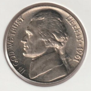 Rare Old UNCIRCULATED 1961 Jefferson Collectible US Coin Collection Nickel USA - Picture 1 of 2