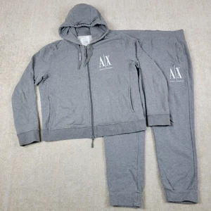 Armani Exchange AX Sweat Suit Set Mens M Gray Pants Hoodie Full Zip Icon Period - Picture 1 of 21