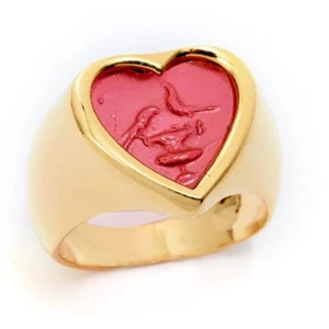 Tagliamonte 18K Gold Plated Venetian Glass Bird Carved Cameo Heart Ring - Picture 1 of 4