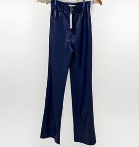 Kookai Women’s Pants EU 34 AU 6 Dark Sapphire Wide Leg Vegan Leather - Picture 1 of 11