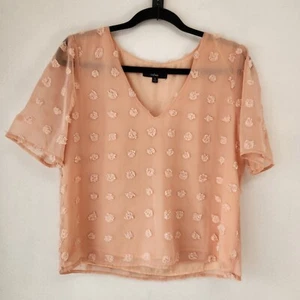 Lulus Blush Pink French Dot Blouse Short Sleeve Chiffon Office Women's S - Picture 1 of 7
