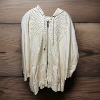 Chaqueta con Capucha Christopher&Banks Crochet Floral Frontal Manga 3/4 Crema Talla XL Foto 1 de 4