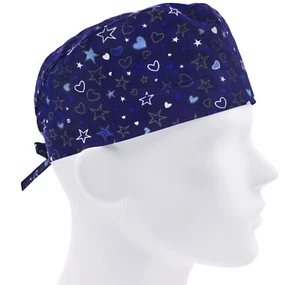 Scrub cap men, surgical hat, nurse cap, scrub hats, stars hearts navy blue - Picture 1 of 3