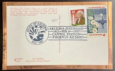 1192 Köpper Kard Postcard AZ Statehood  Real copper  - Image 1 of 2