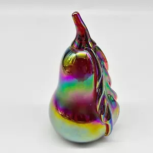 Striking 1991 Gibson Studio Art Purple Green Iridescent Figural 5" Pear - Picture 1 of 10