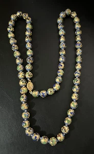 Vintage Chinese Cloisonné Enamel Bead Necklace Hand Knotted Multicolor 30" - Picture 1 of 9