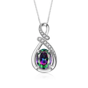 RYLOS ALEXANDRITE & DIAMOND GEMSTONE "S" PENDANT NECKLACE 18" WHITE GOLD - Picture 1 of 6