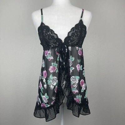 Camisola Babydoll In Bloom by Jonquil Floral/Polkadot Con Cordones Talla Pequeña Negra Foto 1 de 4