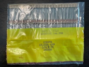100 pz di resistenza pellicola carbonio Ohmite 12K Ohm 1/4W 5% assiale NOS USA spedizione veloce - Foto 1 di 1