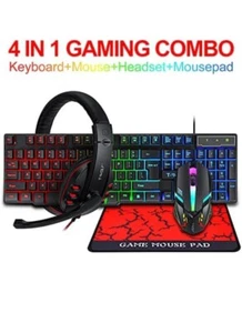 4 In 1 Gaming Headset, Keyboard, Gamepad & Mouse - Rainbow Lighting - Ideal Set - Picture 1 of 5