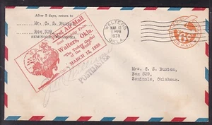 FIRST AIRMAIL 1938, WALTERS, OKLA., TURKEY CAPITAL OF THE WORLD - Picture 1 of 2