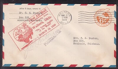 FIRST AIRMAIL 1938, WALTERS, OKLA., TURKEY CAPITAL OF THE WORLD - Image 1 of 2