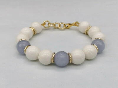 bracciale donna a sfere tonde grandi agata glicine medrepora argento 925 oro  - Immagine 1 di 4