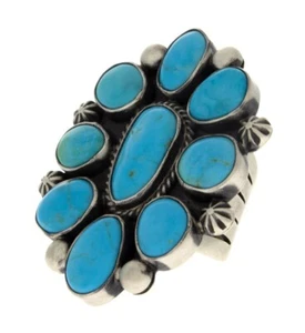 6.5 - Natural Bluebird Turquoise Cluster Ring By Navajo Artist Philbert Secatero - Picture 1 of 5