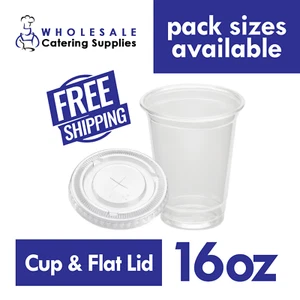 16oz/500mL Cold Drink Cup w/ Flat Lid Clear Plastic PET Slushie Juice Smoothie - Picture 1 of 12