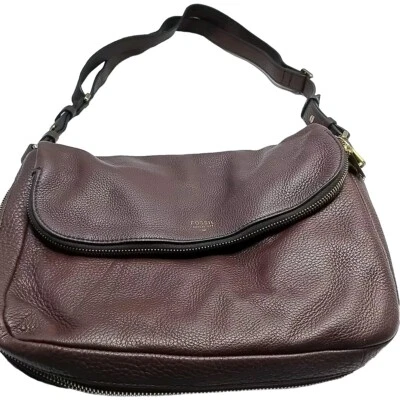 Bolso Bandolera FOSSIL Preston Cuero Marrón Cremallera Bolsillo Solapa Expandible Foto 1 de 4