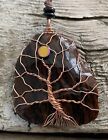 Collier pendentif peau de léopard obsidienne arbre de vie fil de cuivre enveloppé cristal