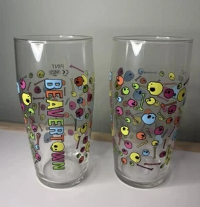 2x Beavertown Brewery Neck Oil Psychedelic Skull Beer One Pint Glass Free P&P - Picture 1 of 1