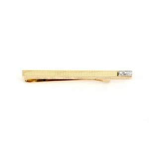 Vintage French Cut Diamond 13k Yellow Gold Waffle Tie Clip - Picture 1 of 4