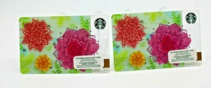 Starbucks Coffee 2015 Gift Card Spring Flowers Pink Yellow Zero Balance Set of 2 - Imagen 1 de 12