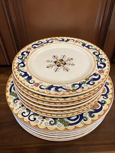 Set di stoviglie Portogallo dipinte a mano giallo blu rotolo stile Deruta - Foto 1 di 13