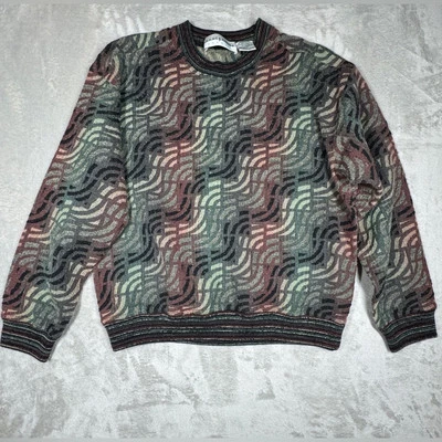 Suéter masculino vintage Jhane Barnes masculino mistura de lã geométrico vovô médio - Imagem 1 de 4